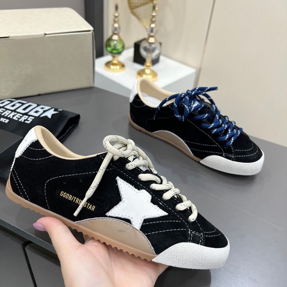 Golden Goose Shoes - Golden Goose Black Suede Sneakers with White Star and Tan Sole